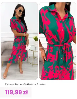 Sukienka damska zielono-różowa z paskiem ModnaKiecka.pl promocja w Modna Kiecka
