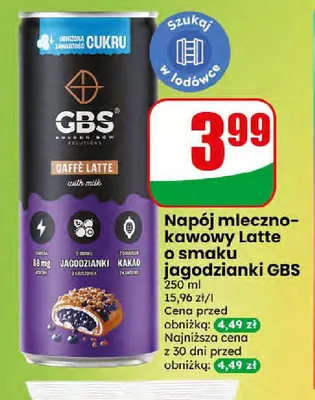 Napój mleczno-kawowy Latte o smaku jagodzianki GBS promocja w Dino