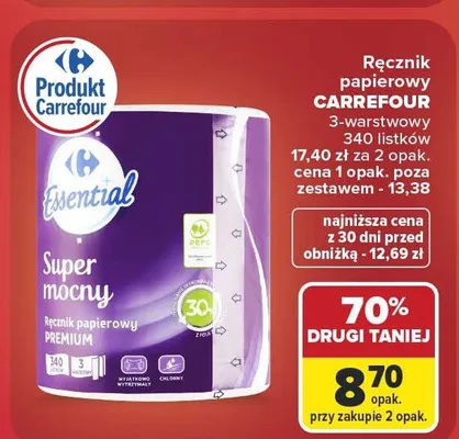 Ręcznik papierowy Carrefour Essential 3-warstwowy 340 listków promocja w Carrefour Market