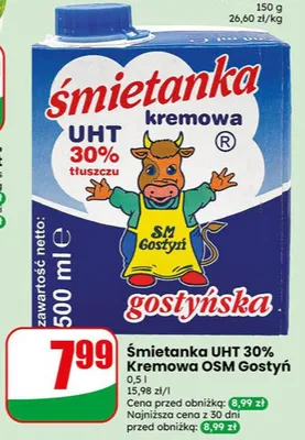 Śmietanka UHT 30% Kremowa OSM Gostyń promocja w Dino