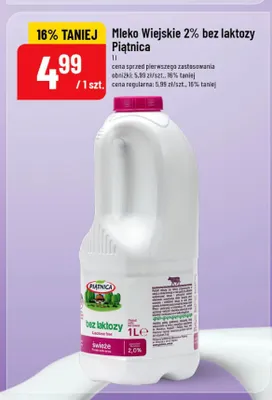 Mleko Wiejskie 2% bez laktozy Piątnica promocja w POLOmarket