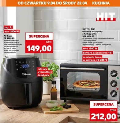 Air fryer 6 predefiniowanych programów, funkcja podtrzymywania ciepla, zakres temperatur 60-200°C, timer do 60 min, powłoka nieprzywieralna promocja w Kaufland