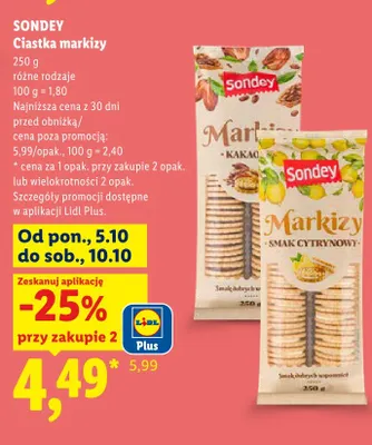 Ciastka markizy kakao Sondey promocja w Lidl