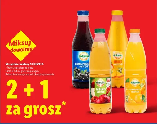 Wszystkie nektary Solevita 2+1 ZA 1 GROSZ promocja w Lidl