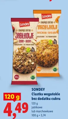 Ciastka wegańskie marchewkowe bez dodatku cukru Sondey promocja w Lidl