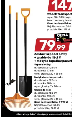 Zestaw szpadel ostry + grabie do liści M + motyka łopatka/pazurki promocja w Bricomarche