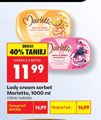 Lody cream sorbet Marletto mango & passion fruit promocja w Biedronka