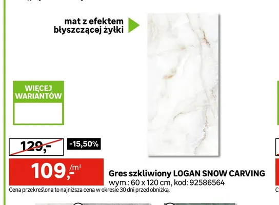 Gres szkliwiony Logan Snow Carving promocja w Leroy Merlin