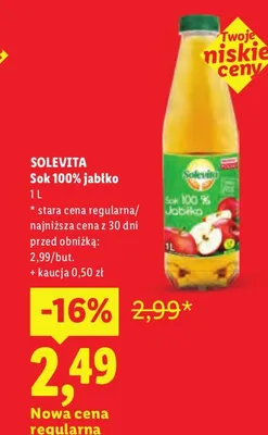 Sok 100% jabłko Solevita promocja w Lidl