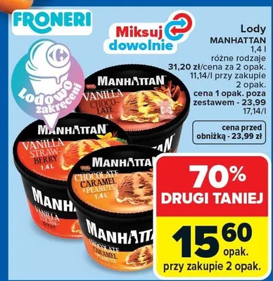 Lody Manhattan Vanilla, Caramel, Vanilla Strawberry różne rodzaje promocja w Carrefour Market