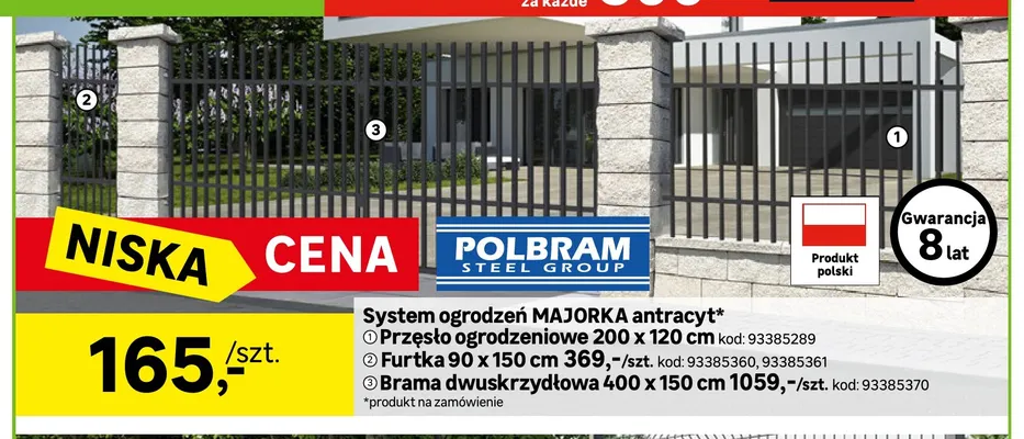 Brama dwuskrzydłowa 400x150 cm Majorka antracyt Polbram promocja w Leroy Merlin