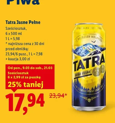 Piwo Jasne Pełne promocja w Lidl