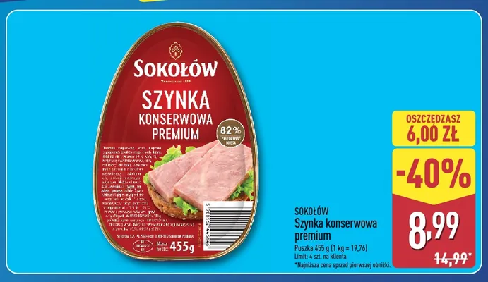 Szynka konserwowa premium Sokołów promocja w Aldi