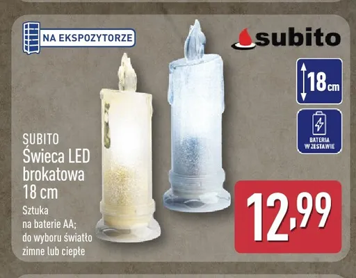 Świeca LED brokatowa Subito 18 cm promocja w Aldi