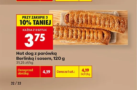 Hot dog z parówką Berlinką i sosem promocja w Biedronka