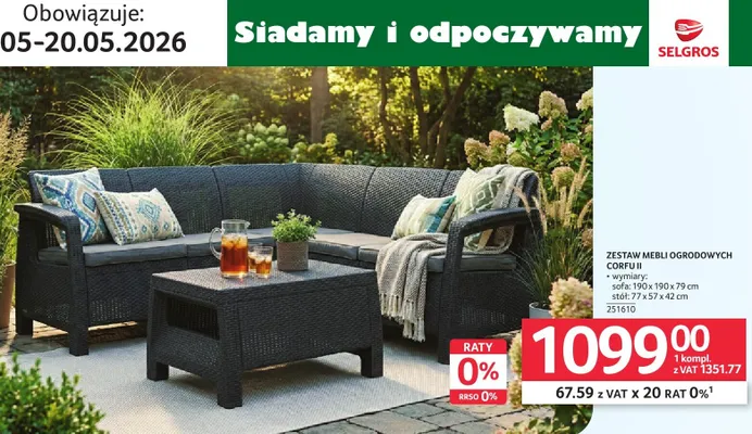 Zestaw mebli ogrodowych Corfu II sofa: 190x190x79cm, stół: 77x57x42cm, 251610 promocja w Selgros