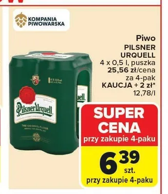 Piwo Pilsner Urquell 4-pak 500ml promocja w Carrefour Market