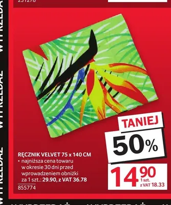 Ręcznik Velvet 75x140 cm promocja w Selgros