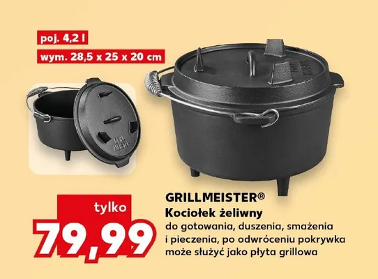 Kociołek żeliwny Grillmeister poj. 4,2l wym. 28,5x25x20cm do gotowania duszenia smażenia i pieczenia promocja w Kaufland