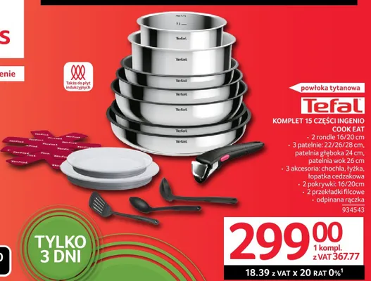 Komplet garnków Tefal Ingenio Cook Eat 15 części powłoka tytanowa promocja w Selgros