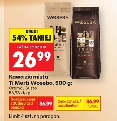 Kawa ziarnista Woseba Ti Merti Crema promocja w Biedronka