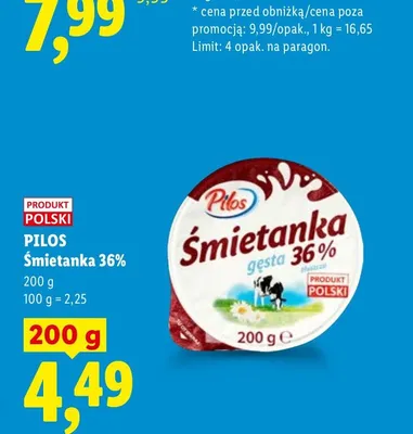 Śmietanka Pilos 36% promocja w Lidl