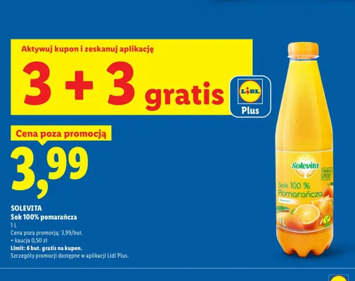 Sok 100% pomarańcza Solevita promocja w Lidl