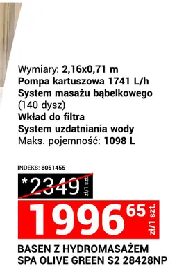 Basen z hydromasażem Spa Olive Green S2 28428NP promocja w Merkury Market