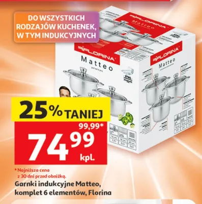 Garnki indukcyjne Matteo komplet 6 elementów Florina promocja w Auchan