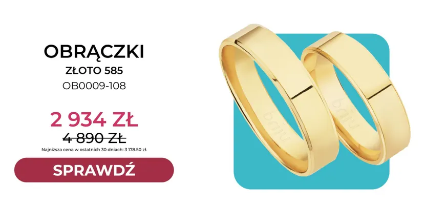 Obrączki złoto 585 OB0009-108 Briju promocja w Briju