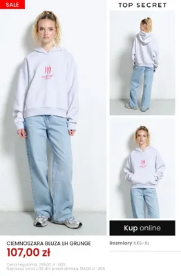 Ciemnoszara bluza LH Grunge Top Secret promocja w Top Secret