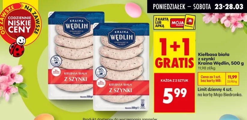 Kiełbasa biała z szynki promocja w Biedronka