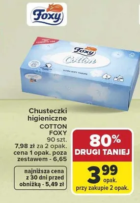Chusteczki higieniczne Foxy Cotton promocja w Carrefour Market