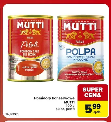 Pomidory konserwowe pulpa Mutti promocja w Carrefour Market