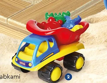 Zabawki do piasku wywrotka z 2 foremkami lub łopatką i grabkami promocja w Biedronka