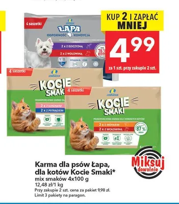 Karma dla kotów Kocie Smaki z łososiem i z pstrągiem 4-pak 100 g promocja w LEWIATAN