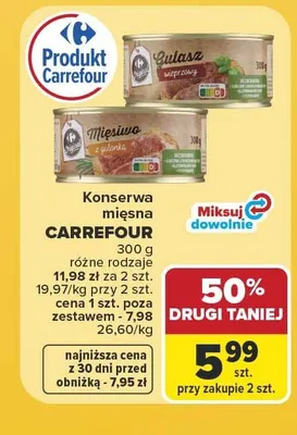 Konserwa mięsna Gulasz wieprzowy Carrefour promocja w Carrefour