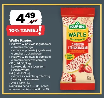 Wafle Kupiec ryżowe w polewie jogurtowej o smaku mango promocja w Netto