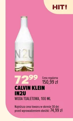 Woda toaletowa IN2U Calvin Klein promocja w Drogerie Natura