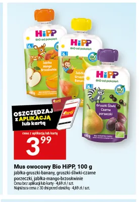 Mus owocowy Bio HiPP gruszki-śliwki-czarne porzeczki promocja w Twój Market