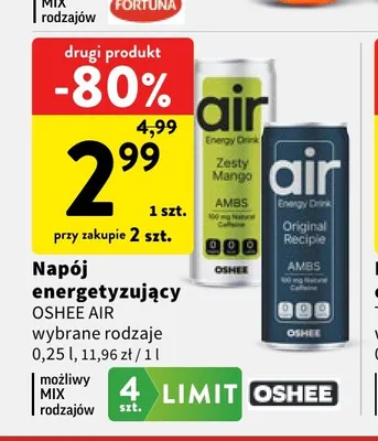 Napój energetyzujący Oshee Air Zesty Mango promocja w Intermarche