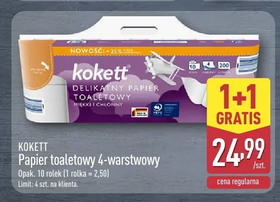 Papier toaletowy 4-warstwowy Kokett 10-pak promocja w Aldi