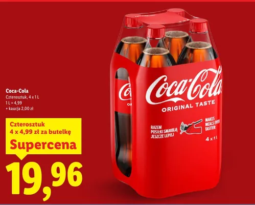 Napój gazowany Coca-Cola 4x1 l promocja w Lidl