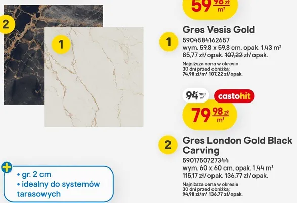 Gres London Gold Black Carving wym. 60x60cm promocja w Castorama