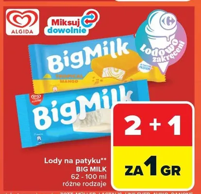 Lody na patyczku różne rodzaje promocja w Carrefour