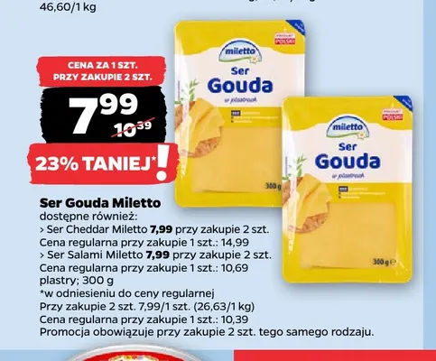 Ser cheddar w plastrach Miletto promocja w Netto