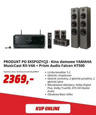 Kino domowe Yamaha MusicCast RX-V4A + Prism Audio Falcon HT500 promocja w Media Markt
