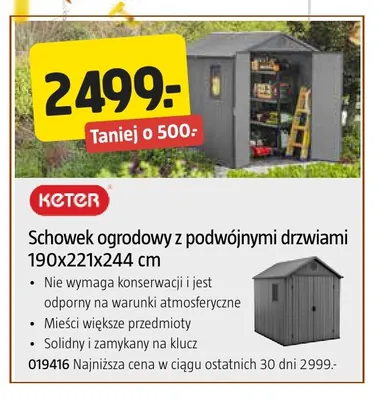 Schowek ogrodowy z podwójnymi drzwiami 190x221x244 cm Keter promocja w Jula