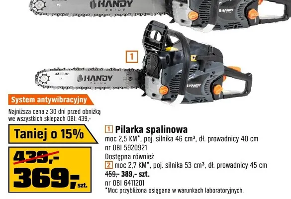 Pilarka spalinowa moc 2,7 KM, poj. silnika 53 cm³, dł. prowadnicy 45 cm promocja w OBI