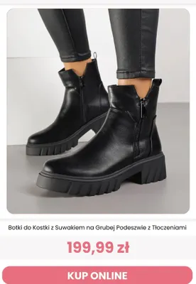 Botki do kostki z suwakiem na grubej podeszwie z tłoczeniami Renee promocja w Renee